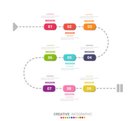 Infographic design elements for your business with 9 options, parts, steps or processes, Vector Illustration. 