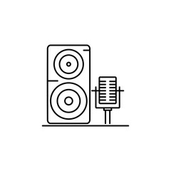 Microphone and sound box  icon. Outline thin line flat illustration. Isolated on white background. 