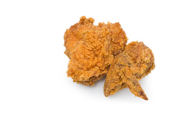 Golden crispy fried chicken looks tasty isolated on white background with clipping path.