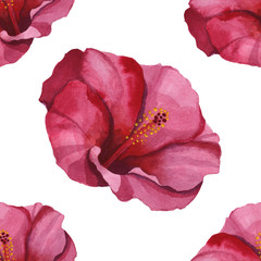 Watercolor seamless floral pattern with hibiscus hand drawing decorative background. Ethnic seamless pattern ornament. Print for textile, cloth, wallpaper, scrapbooking
