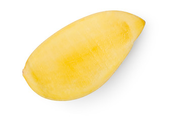 Golden yellow ripe mango that is cut in half on white background with clipping path.
