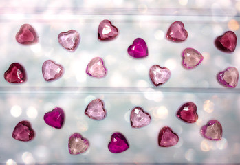 two crystals gem hearts valentine's day background