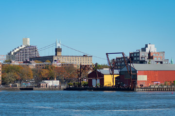 Naklejka premium Shoreline of Astoria Queens New York with Industrial Buildings