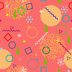 Colorful Christmas and new year seamless background in the style of Memphis