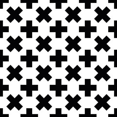 Abstract seamless pattern background. Mosaic of black geometric crosses with white outline. Vector illustration