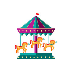 Carousel with horses vector illustration on white background. Flat and line style design.