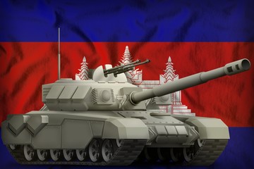 heavy tank on the Cambodia national flag background. 3d Illustration