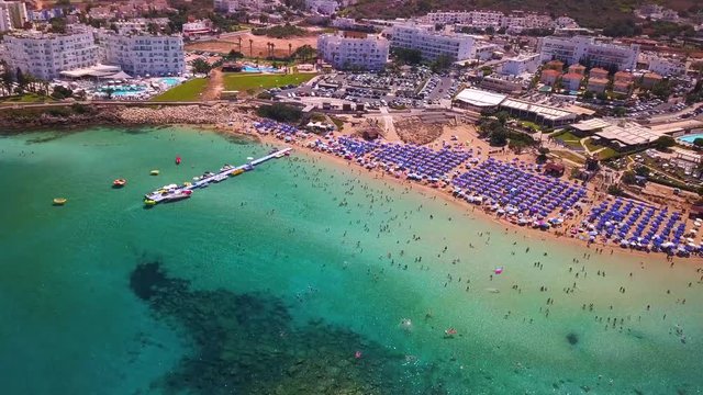 Fig tree beach Cyprus Protaras aerial 4k
