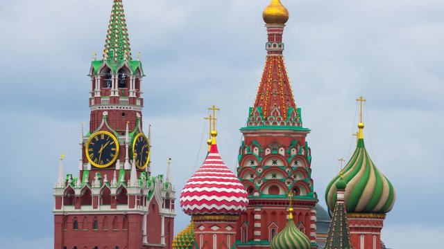 Kremlin And St Basil Cathedral close up. Time Lapse.