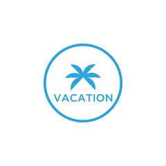 Vacation logo design template. Green palm inn seaside. The concept for travel agency, tropical resort, beach hotel, spa. Summer vacation symbol.