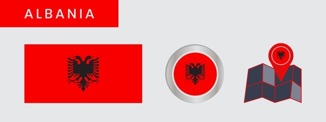 Simple Albanian flags isolated in official colors, map pins, like the original