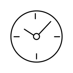 Line icon of a round clock with 10 a.m. and 10 minutes on a white background isolated for websites. Editable outline stroke linear icon watch. Thin vector black contour