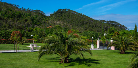 Fototapeta na wymiar Landscape of villa park,garden in summer, Santa Margherita Ligure. Genoa, Italy park villa.