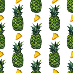 Watercolor seamless floral pattern with pineapples hand drawing decorative background. Ethnic seamless pattern ornament. Print for textile, cloth, wallpaper, scrapbooking