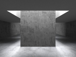 Dark concrete empty room. Modern architecture design. Urban textured background. 3d render illustration