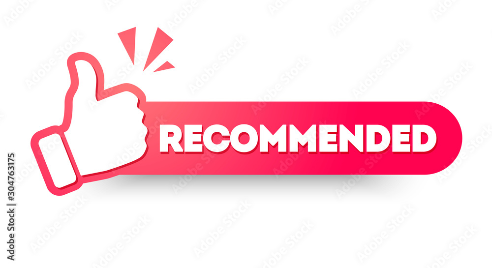 Wall mural Vector Illustration Recommended Label With Thumbs up. Modern Web Banner Element