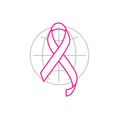 Breast cancer awareness pink ribbon icon. Outline thin line flat illustration. Isolated on white background. 