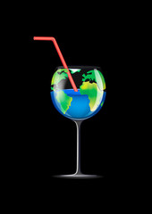 concept wineglass planet isolated on a black background vertical vector illustration