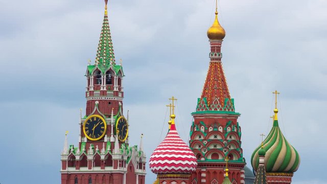 Kremlin And St Basil Cathedral close up. Time Lapse.	
