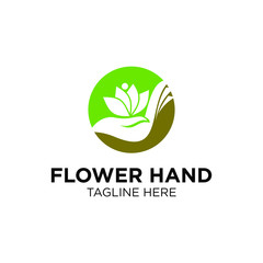 Leaf or flower with hand logo templates