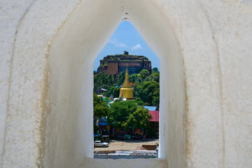 Fototapeta na wymiar Mingun Pahtodawgyi view from Mya Thein Tan Pagoda window
