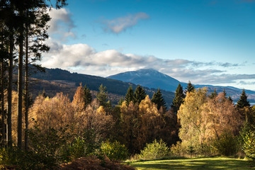 The Munro that is Schiehallion, seen from the Tay Forest Park near Queens View, Scotland.