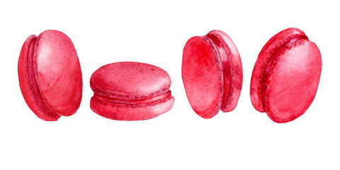 Set of watercolor hand drawn macarons, french bisquits.