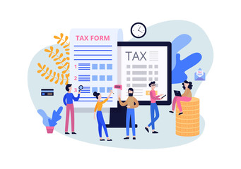 Tax submit and online payment, year-end report flat vector illustration isolated.