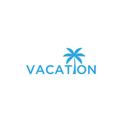 Vacation logo design template. Green palm inn seaside. The concept for travel agency, tropical resort, beach hotel, spa. Summer vacation symbol.