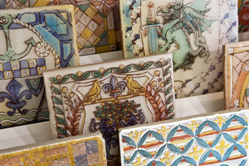 Colorful set of ornamental tiles from Portugal