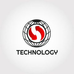 Technology logo design, earth and arrow combination, illustration element