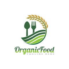 Organic Food vector logo design, spoon and fork combination , illustration element