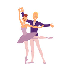 Man and Woman, ballet dancers characters, flat vector illustration isolated.