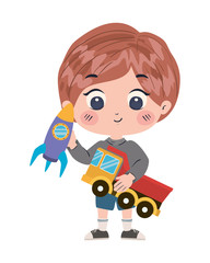 Isolated boy cartoon with toys vector design