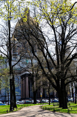 Saint-Petersburg, Russia, May 6, 2015 - View of St. Isaac Cathedral on St. Isaac square in spring