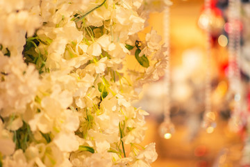 Christmas background. Christmas tree with beautiful bright festive decorations. Festive street decor in winter holidays.