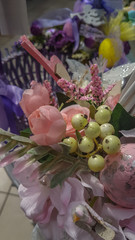 Beautiful floral arrangement of artificial flowers for Easter
