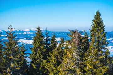 Beautiful mesmerizing panorama of a ski slope