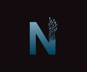 Digital N Letter Network  Data Logo Icon