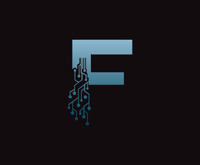 Digital F Letter Network  Data Logo Icon