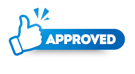 Vector Illustration Approved Label With Thumbs Up. Modern Web Banner Element.