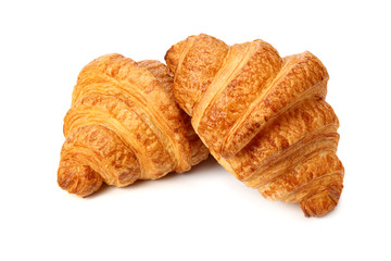 two fresh croissants isolated on white background