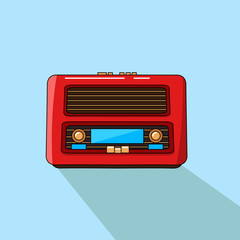 Creative conceptual retro music vector illustration. Old vintage radio tape recorder record player boombox with contrast shadow.