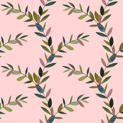 Watercolor seamless leafs pattern hand drawing decorative background. Ethnic seamless pattern ornament. Print for textile, cloth, wallpaper, scrapbooking