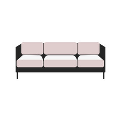 Padded black and white fabric couch with seats icon vector illustration isolated.