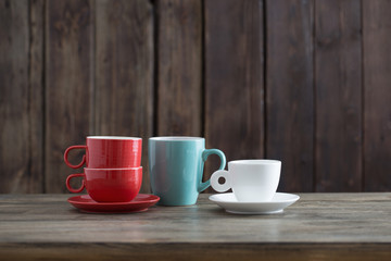 clean cup on old wooden background