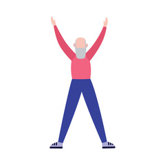 Fototapeta premium Old man doing stretching workout in sport clothes - cartoon vector illustration