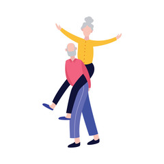 Elderly family couple fun together, flat cartoon vector illustration isolated.