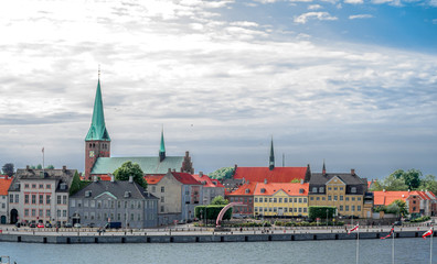 Naklejka premium view from the sea on the promenade of the ancient city of Helsingor , Denmark, Europe