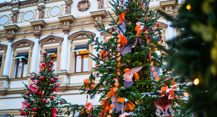 Fototapeta na wymiar Closeup of Christmas-tree background. Christmas and New Year holidays background.